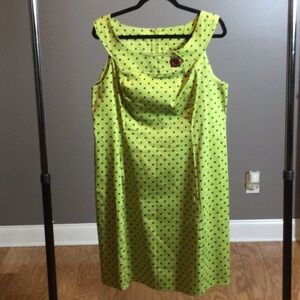 16 Kim Rogers Polka Dot Lime Green and Chocolate Brown sleeveless dress